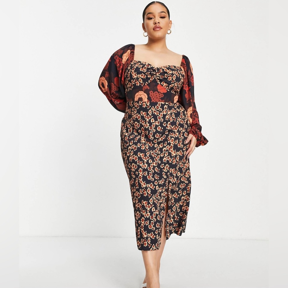 ASOS DESIGN long sleeve midi dress in mixed floral print